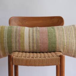 Handwoven Lumbar Pillow Cover Vintage Karen Textile, Rustic Boho Decor - thumbnail 2