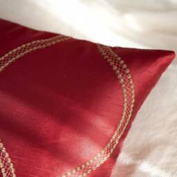 Red & Gold Pillow, Throw Pillow Cover, Decorative Cushion Accent Sham, Silk Blend, Embroidered Pillow - thumbnail 3