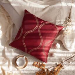 Red & Gold Pillow, Throw Pillow Cover, Decorative Cushion Accent Sham, Silk Blend, Embroidered Pillow - thumbnail 4