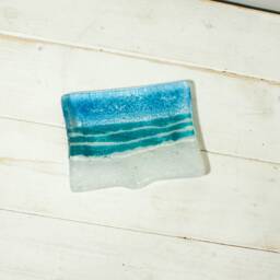 "Beach Turquoise Fused Glass Soap Dish, Turquoise Soap Dispenser 13x10cm - 5""x4" - thumbnail 3