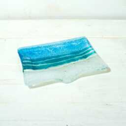 Turquoise Beach Fused Glass Soap Dish With Drain Spout 13x10cm - 5x4 - thumbnail 4