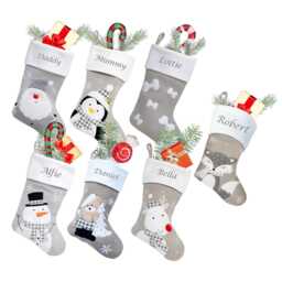 Personalised Christmas Stocking Embroidered Family Set Santa Reindeer Snowman Silver Grey Stockings Hang Fireplace Xmas Decorations Kids 4 5 - thumbnail 2