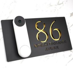K Smart Sign - Bellissima Db Ring Nest Video Wifi Door-Bell Laser Cut Matt Black & Gold Mirror Floating House - thumbnail 3