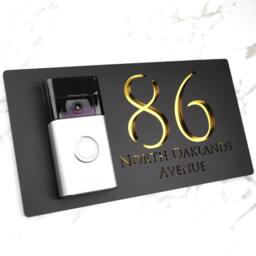 K Smart Sign - Bellissima Db Ring Nest Video Wifi Door-Bell Laser Cut Matt Black & Gold Mirror Floating House - thumbnail 2