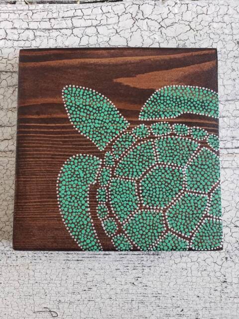 Sea Turtle Dot Art // 6x6 Inch Wood Sign Painting Sea Home Decor Wall Ocean Nursery Nautical - image 1
