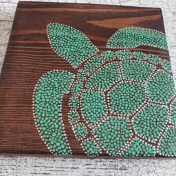 Sea Turtle Dot Art // 6x6 Inch Wood Sign Painting Sea Home Decor Wall Ocean Nursery Nautical - thumbnail 3