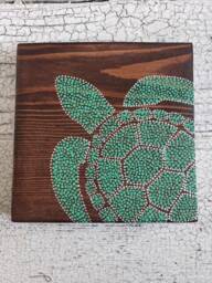 Sea Turtle Dot Art // 6x6 Inch Wood Sign Painting Sea Home Decor Wall Ocean Nursery Nautical - thumbnail 1