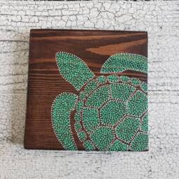 Sea Turtle Dot Art // 6x6 Inch Wood Sign Painting Sea Home Decor Wall Ocean Nursery Nautical - thumbnail 2