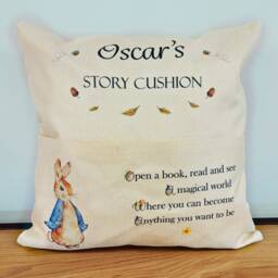 Childrens Story Book Cushion. Personalised Kids Pocket Pillow - thumbnail 1