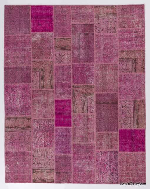 Pink, Lilac & Lavender Handmade Turkish Patchwork Rug - image 1