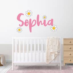 Name Wall Sticker , Different Colors Daisy Flower Floral Decal Personalised Gift Girls Nursery Room Decor - thumbnail 2