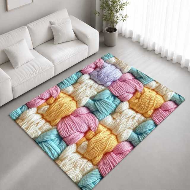 Pink Blue Gold Interwoven Yarn Pattern Rug Non-Slip Soft Area Carpet Bedroom Living Room Hallway Mat Decor - Made in UK - image 1
