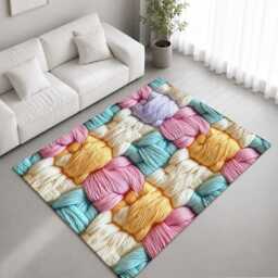 Pink Blue Gold Interwoven Yarn Pattern Rug Non-Slip Soft Area Carpet Bedroom Living Room Hallway Mat Decor - Made in UK - thumbnail 1