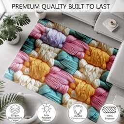 Pink Blue Gold Interwoven Yarn Pattern Rug Non-Slip Soft Area Carpet Bedroom Living Room Hallway Mat Decor - Made in UK - thumbnail 3