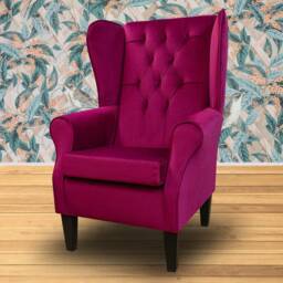 Handmade Boysenberry Pink Velvet High Back Armchair Fireside Accent Wing Chair - thumbnail 3