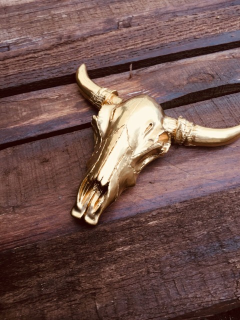 Small Gold Cow Skull Wall Decor - Cake Topper Gallery Art Faux Taxidermy - image 1