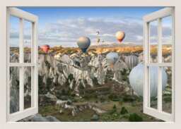 Hot Air Balloons Wall Decal, 3D Window Mountains View Balloon Frame, Home Mural