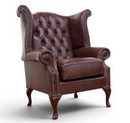 Reading Armchair Premium Real Aniline Leather Hazel Brown Chesterfield Stock Fast Delivery - thumbnail 1