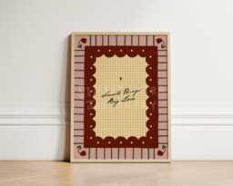 Small Things Big Love Print, Gingham Nursery Hand Drawn Baby Bedroom Whimsical Art Girls Unframed - thumbnail 1