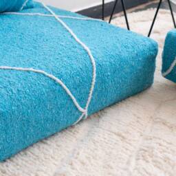 Moroccan Cotton Floor Couch Cover Set Turquoise Blue, Unstuffed - thumbnail 4