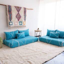 Moroccan Cotton Floor Couch Cover Set Turquoise Blue, Unstuffed - thumbnail 2