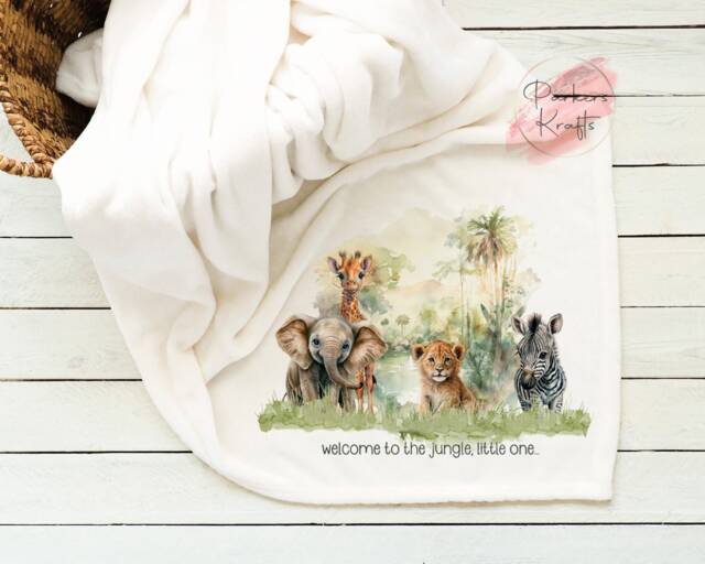 Personalised Blanket - Safari Baby Gift Custom Name Giraffe Lion Elephant Zebra -Jungle