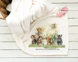 Personalised Blanket - Safari Baby Gift Custom Name Giraffe Lion Elephant Zebra -Jungle