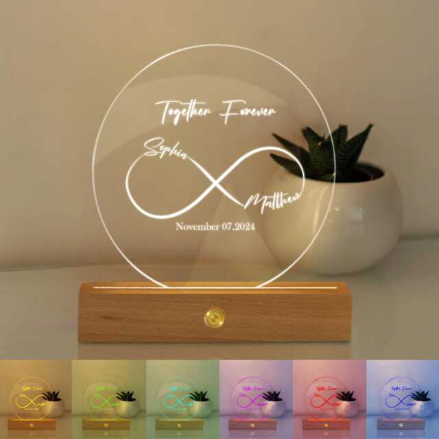 Personalized Led Night Light, Custom Wedding Gift, Couple's Bedroom Lamp - image 1