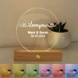 Personalized Led Night Light, Custom Wedding Gift, Couple's Bedroom Lamp - thumbnail 2