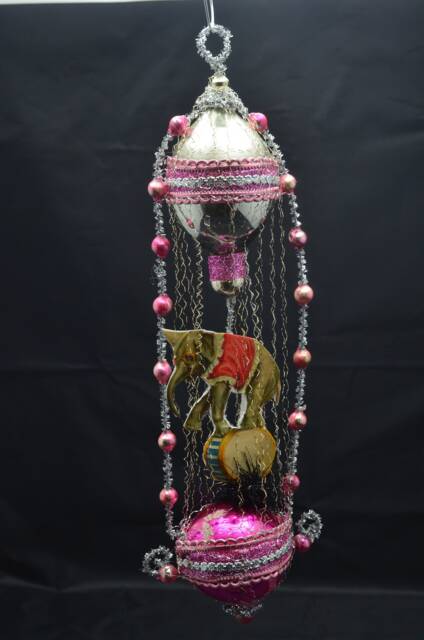 Vintage Christmas Ornament With Dresden Trims, Victorian Die Cuts & Mercury Glass Beads - image 1