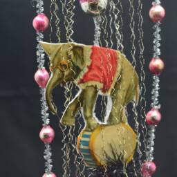 Vintage Christmas Ornament With Dresden Trims, Victorian Die Cuts & Mercury Glass Beads - thumbnail 3