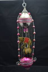 Vintage Christmas Ornament With Dresden Trims, Victorian Die Cuts & Mercury Glass Beads