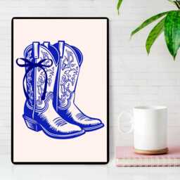Cowboy Boots Print, Wall Art, Cowgirl Girly Bedroom Blue Poster, Aesthetic Prints - thumbnail 2