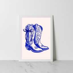 Cowboy Boots Print, Wall Art, Cowgirl Girly Bedroom Blue Poster, Aesthetic Prints - thumbnail 3
