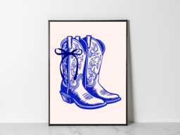Cowboy Boots Print, Wall Art, Cowgirl Girly Bedroom Blue Poster, Aesthetic Prints - thumbnail 1