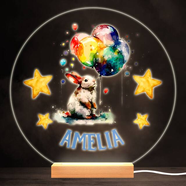 Rabbit Cute Animal Baby Colourful Round Personalised Gift Led Lamp Night Light - Bedroom - image 1