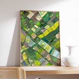 Aerial Farmland Art Print, Modern Landscape Wall Decor in Green & Yellow, Abstract Earth View Poster, Nature Inspired Contemporary - thumbnail 2