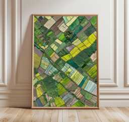 Aerial Farmland Art Print, Modern Landscape Wall Decor in Green & Yellow, Abstract Earth View Poster, Nature Inspired Contemporary - thumbnail 1