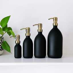 Matt Black Glass Bottle With Brushed Light Gold Metal Pump Dispenser - Choice Of Sizes Refillable Kitchen & Bathroom Soap - thumbnail 3
