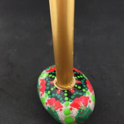 Mandalastein As Candle Holder For Advent Season Christmas Season-Dot Painting Green Red - thumbnail 2