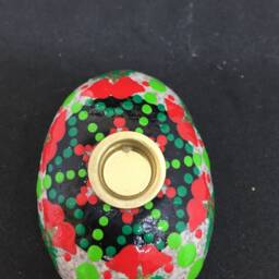 Mandalastein As Candle Holder For Advent Season Christmas Season-Dot Painting Green Red - thumbnail 3