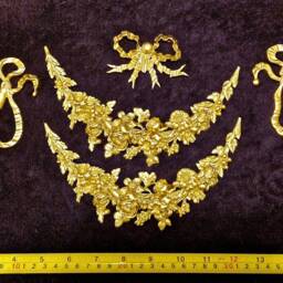 Large Ornate Applique Cherubs Floral Gilt White French Style Decorative Wall Furniture Onlay Moulding Pediment Plastic Decoration - thumbnail 3