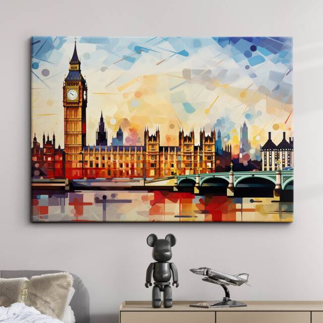 London Bridge Abstract Oil Painting Paint Colourful UK Big Ben Wall Art Framed Canvas Poster Print Home/Office Room Decor Gifts - image 1