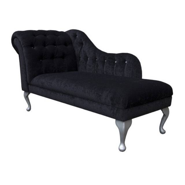 Handmade Black Crush Large Chesterfield Chaise Longue Velvet Buttoned Indoor Lounger, British Made - image 1