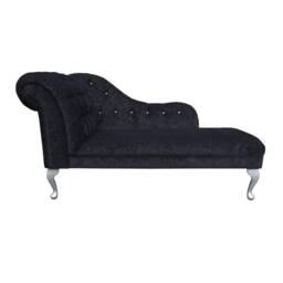 Handmade Black Crush Large Chesterfield Chaise Longue Velvet Buttoned Indoor Lounger, British Made - thumbnail 2