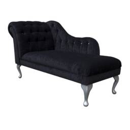 Handmade Black Crush Large Chesterfield Chaise Longue Velvet Buttoned Indoor Lounger, British Made