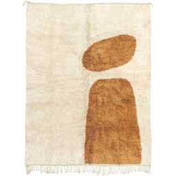 Cream Moroccan Abstract Wool Rug - Handmade Minimalist Carpet With Amber Art Design Beni Ourain Style - thumbnail 2