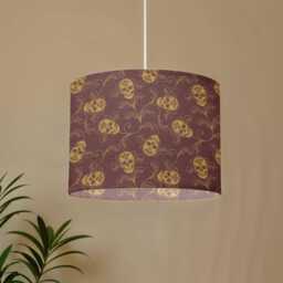 Ornate Skull Lampshade, Red & Gold Cylindrical Gothic Shade For Floor, Table Lamp, Or Ceiling Light Fixture with Dark Moody Maximalist Vibes - thumbnail 2