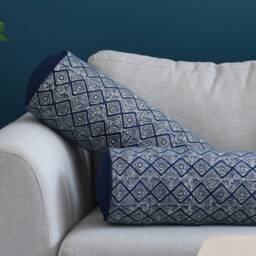Hmong Indigo Batik Bolster Pillow, Handspun Cotton, Kapok Fill - thumbnail 2