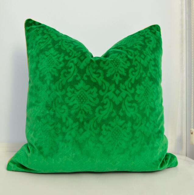 Green Velvet Pillow Cover , Patterned Cover, Gold - image 1